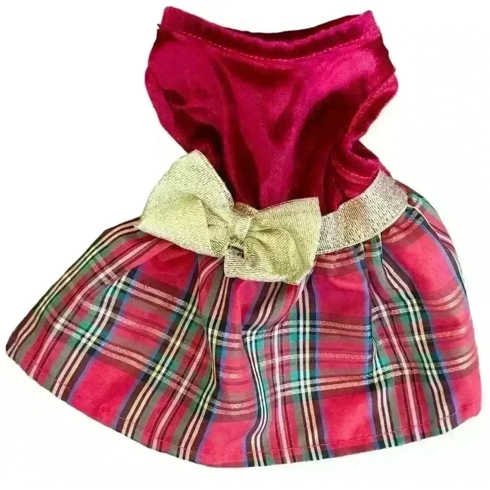 🌈 6/$60 Dog Festive Dress Xmas Holiday Gold Red Green Velvet Size XSmall